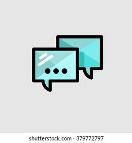 Modern minimal flat thin line chat icon. Message, speech bubble, communication, internet, dialog vector concept.  For mobile app, web, banner, poster, flyer.