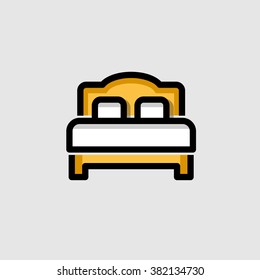 Modern Minimal Flat Thin Line Double Bed Icon. Hotel, Motel, Guest House, Hostle, Sleep, Relaxation, Travel Vector Concept.  For Mobile App, Web, Banner, Poster, Flyer.