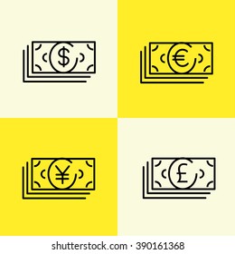 Modern minimal flat thin line business and finance icon set. Investment, stock exchange, commerce deal agreement, contract, concept. For mobile app, web, banner, poster, flyer