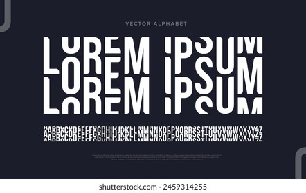Fuente mínima moderna. Tipo de letra establecido. Alfabeto inglés.  Conjunto de fuentes para logotipo, música, portada, titular, diseño creativo. Ilustración vectorial.