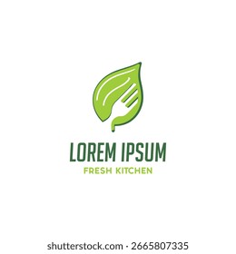 Modern and minimal fresh kitchen logo featuring leaf and utensil elements, perfect for organic restaurants, healthy food brands, catering services, and farm-to-table businesses.
