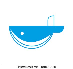 Modern minimal future logo emblem icon geometric blue whale fish which swim in water ocean. Vector modern style isolated white background the sea world concept. Branding graphic design.