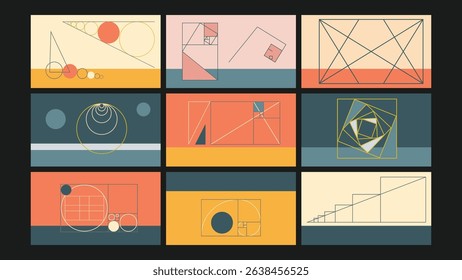 Modern minimal geometric composition with clean lines and structured forms in vintage color palette. Ideal for creative and artistic projects.