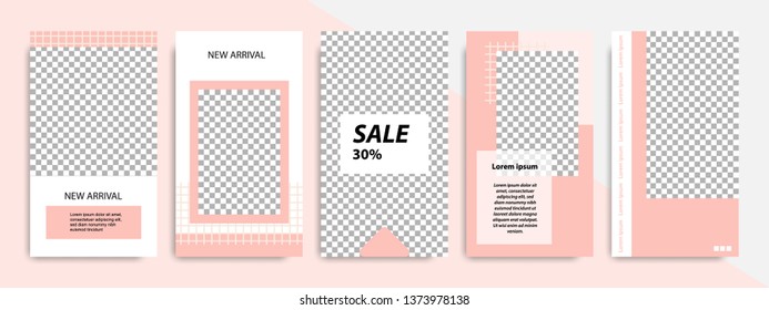 Modern minimal geometric shape square banner template in pink and peach color. Corporate advertising template for social media stories, story, business banner, flyer, brochure in white background.