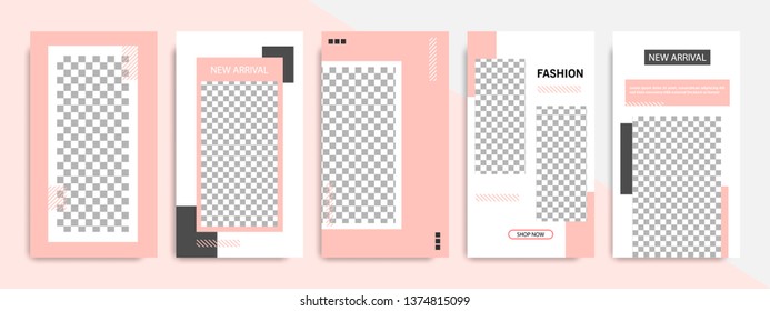 Modern minimal geometric shape square banner template in pink and peach color. Corporate advertising template for social media stories, story, business banner, flyer, brochure in white background.