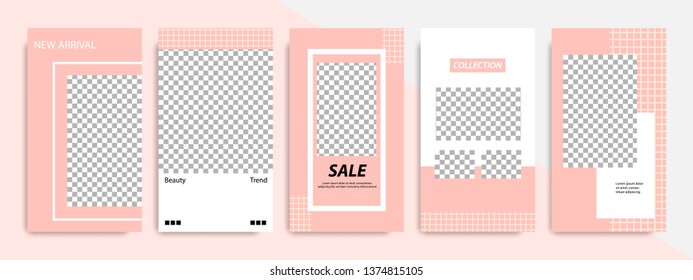 Modern minimal geometric shape square banner template in pink and peach color. Corporate advertising template for social media stories, story, business banner, flyer, brochure in white background.