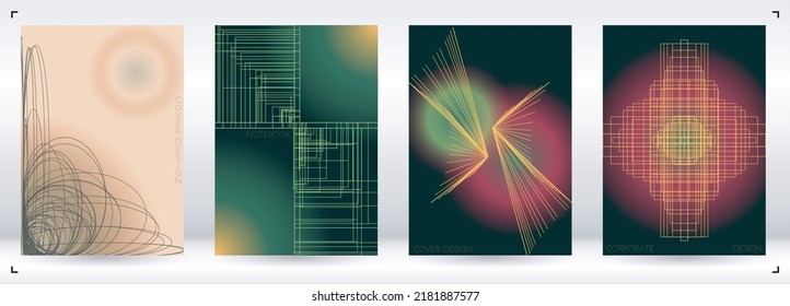 Modern Minimal Geometric Vector Poster Design with Lines and Gradient Colorful Circles. Collection of Abstract Backgrounds for Covers, Flyers, Templates, Booklets, Cards, Brochures, Branding, etc.