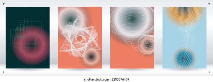 Diseño moderno de póster de vectores geométricos mínimos con líneas y círculos coloridos gradientes. Colección de fondos abstractos para portadas, volantes, plantillas, folletos, tarjetas, folletos, promoción de marca, etc.
