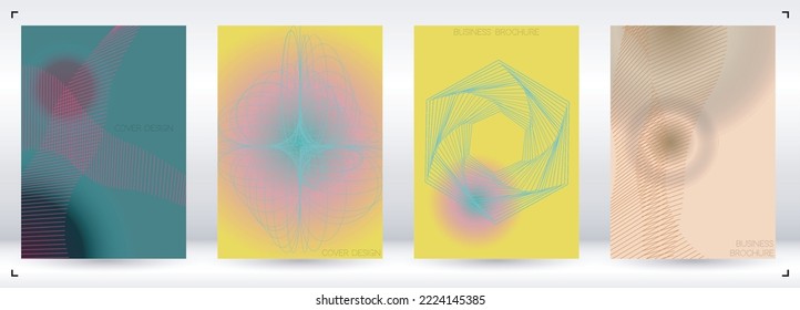 Diseño moderno de póster de vectores geométricos mínimos con líneas y círculos coloridos gradientes. Colección de fondos abstractos para portadas, volantes, plantillas, folletos, tarjetas, folletos, promoción de marca, etc.