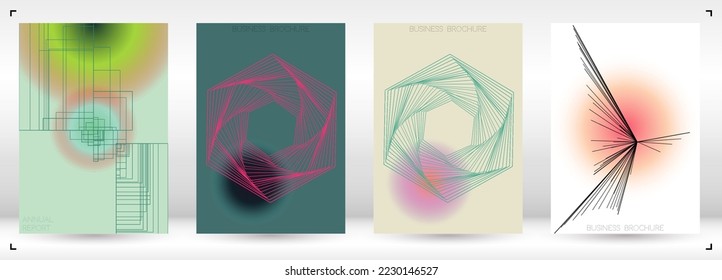 Modern Minimal Geometric Vector Poster Design with Lines and Gradient Colorful Circles. Set of Abstract Backgrounds for Covers, Flyers, Templates, Booklets, Cards, Brochures, Branding, etc.