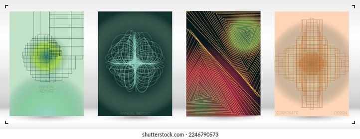 Modern Minimal Geometric Vector Poster Design with Lines and Gradient Colorful Circles. Set of Abstract Backgrounds for Covers, Flyers, Templates, Booklets, Cards, Brochures, Branding, etc.