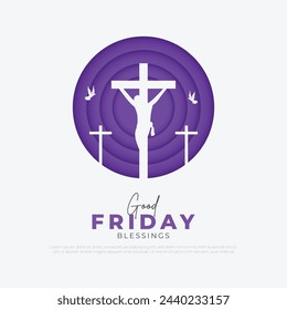 Tarjeta de felicitación y correo del viernes santo moderno y mínimo. Semana Santa Viernes Santo Creativos con Texto e Ilustración Vectorial Cruz Cristiana