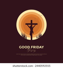 Modern and Minimal Good Friday Post and Greeting Card. Holy Week Good Friday Creatives with Text and Christian Cross Vector Illustration.