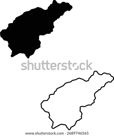 Modern, minimal graphic showing the exact border of an administrative or natural land region against a crisp white field.