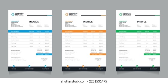 Modern Minimal Invoice Template Design, Corporate Business Invoice Design Template, Print Ready Design.