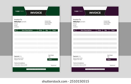 Modern and minimal Invoice template design, bill form business invoice accounting.
