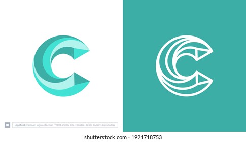 Modern and Minimal layered letter C logo, simple initial C monogram logo vector template