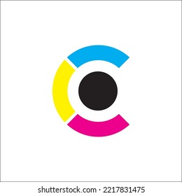 Modern and Minimal layered letter C logo, simple initial C monogram logo vector template CMYK color 