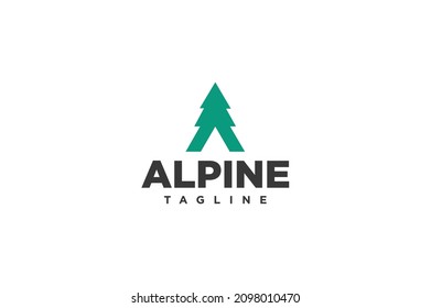 Logotipo de árbol alpino de la letra "A" moderna y mínima