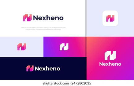 Modern minimal letter H Technology abstract monogram logo. Flat Vector Logo Design Template Elements 