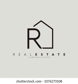 modern minimal letter R real estate logo design