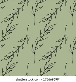 Modern minimal lines pattern with leaves. Good herb, nature style wallpape, wraping or background.