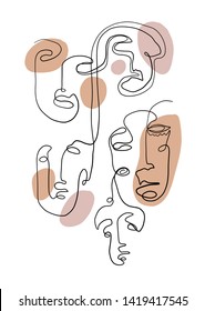 Modern minimal lines portrait. Abstract human face. One continuous line drawing. Creative trendy design for poster, card, print for clothes, social media content, flyer 
