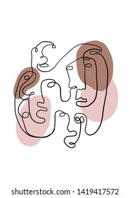 Modern minimal lines portrait. Abstract human face. One continuous line drawing. Creative trendy design for poster, card, print for clothes, social media content, flyer 