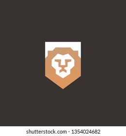 Modern minimal lion head and shield vector logo. Classic heraldic lion face logo design. Premium luxury business symbol. Vector illustration.