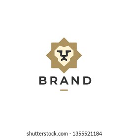 Modern minimal lion head and star vector logo. Classic heraldic lion face logo design. Premium luxury business symbol. Vector illustration.