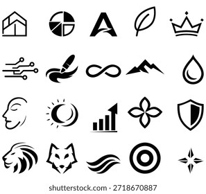 Modern minimal logo icon bundle featuring business, nature, tech, animal and abstract branding symbols