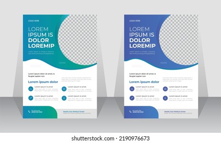 Modern Minimal Medical Healthcare Or Clinic And Hospital Flyer Or Poster Design Template A4 Size. Vector Leaflets Layout For Print.