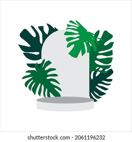Modern Minimal Mockup Beauty White Display With Monstera Tropic Plant
