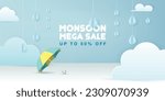 Modern minimal monsoon sale banner template. 