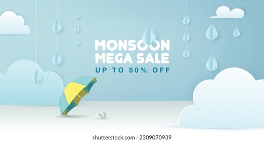 Modern minimal monsoon sale banner template. 