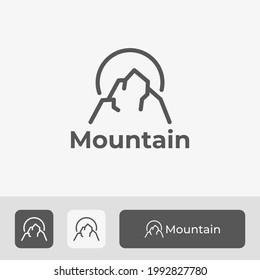 Modern and Minimal Mountain Logo Icon Symbol Vector, Clean Mono Line Style Design Concept Illustration
