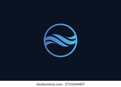 Diseño de logotipo de onda oceánica minimalista moderno sobre fondo azul