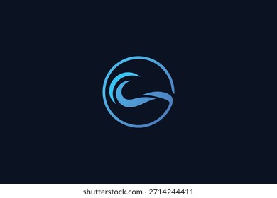 Diseño de logotipo de onda oceánica minimalista moderno sobre fondo azul
