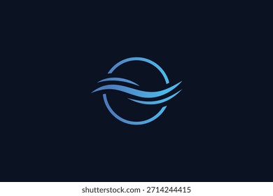 Moderno minimal Ocean Wave Logo Design em fundo azul