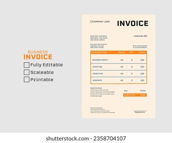  Modern minimal orange invoice template vector design