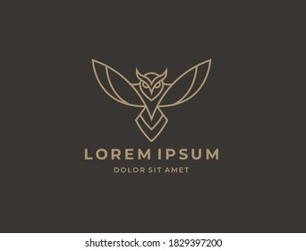 Ilustración moderna mínima de búho. Logo de búho lineal.