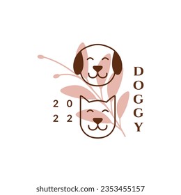 modern minimal pet logo veterinary dog cat head mascot animal friend cute logo design vector graphic illustration
