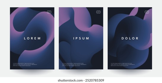 Modern minimal posters set. Fluid shapes with gradient color.