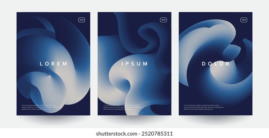 Moderne Minimalplakate. Flüssige Formen mit blauen Farbverläufen.