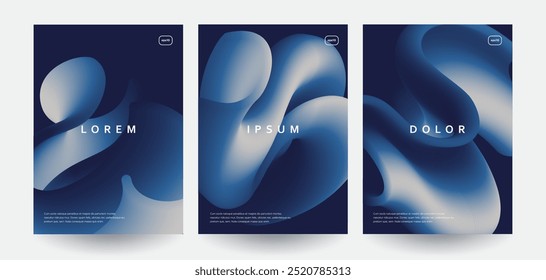 Modern minimal posters set. Fluid shapes with blue gradients.