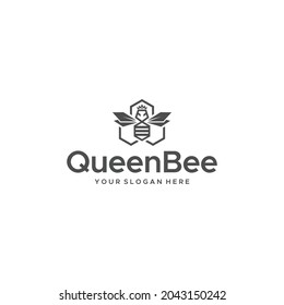 modern minimal Queen Bee hive Crown Logo design