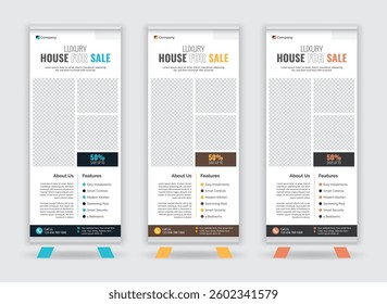 Modern and Minimal Real Estate Roll-Up Banner Design with Three Color Combination