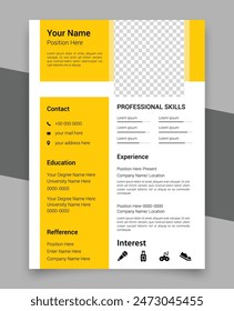 Modern Minimal Resume Cv, Yellow And Black Colors, Elegant Stylish Design, Beautiful Cv Resume Template