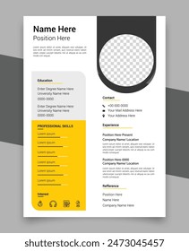 Modern Minimal Resume Cv, Yellow And Black Colors, Elegant Stylish Design, Beautiful Cv Resume Template