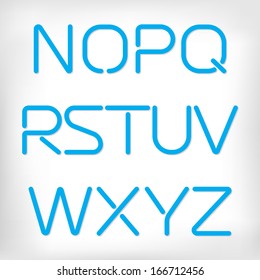 Alfabeto moderno de tipo de letra redondeado mínimo;  Sans-serif muestra un diseño elegante de letras claras, letras vectoriales. Se incluyen versiones extra ligeras, ligeras, regulares y audaces. Versión en negrita y pesada